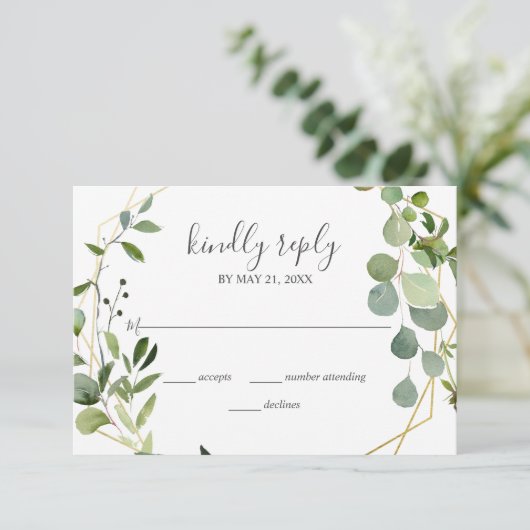 Eucalyptus vert Script mariage RSVP (Debout devant)