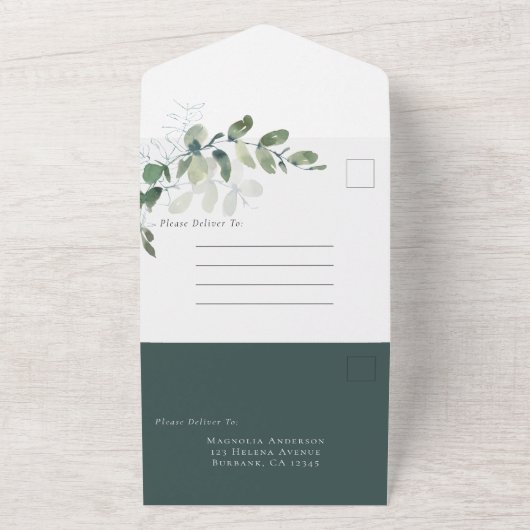 Eucalyptus viering van het leven all in one uitnodiging (Buitenkant)