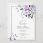 Eucalyptus Violet Fleurs Baptême Invitation (Devant)