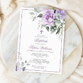 Eucalyptus Violet Fleurs Baptême Invitation