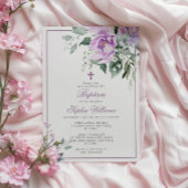 Eucalyptus Violet Fleurs Baptême Invitation