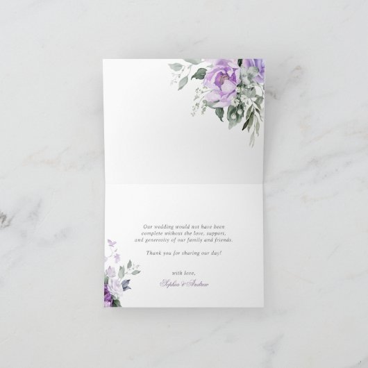 Eucalyptus Violet Fleurs Mariage Carte de remercie (Intérieur)