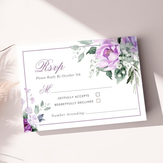 Eucalyptus Violet Fleurs Mariage Carte RSVP