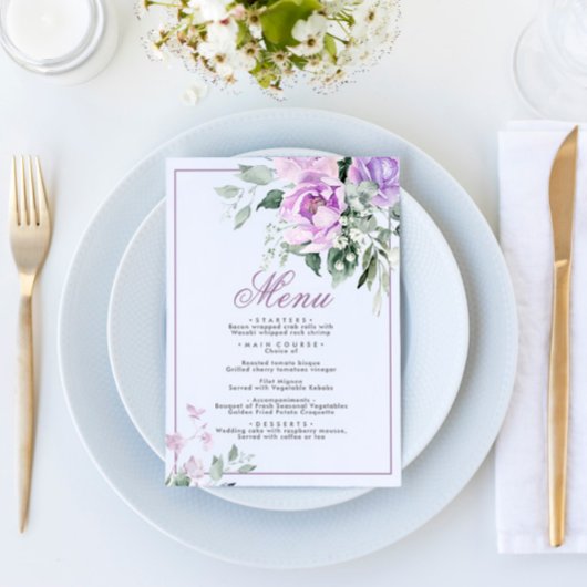 Eucalyptus Violet Fleurs Mariage Menu 5x7