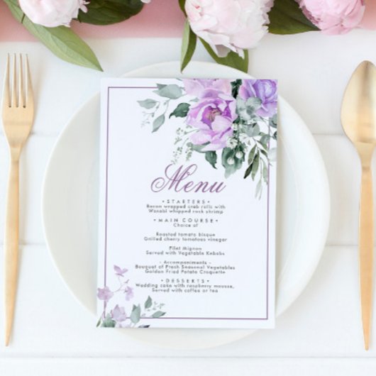 Eucalyptus Violet Fleurs Mariage Menu 5x7