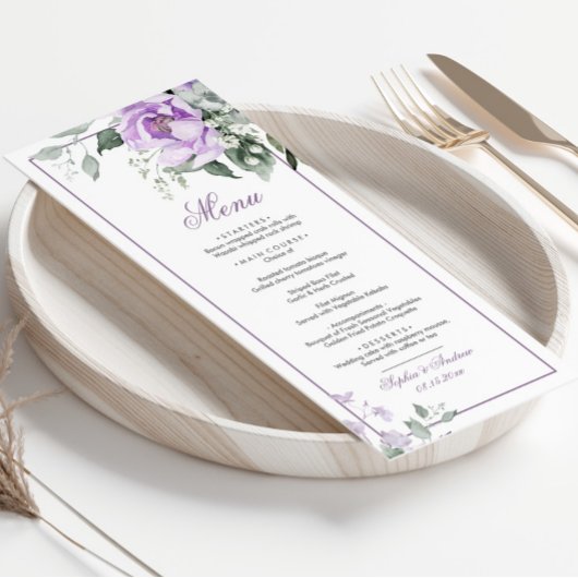 Eucalyptus Violet Flowers Wedding Menu
