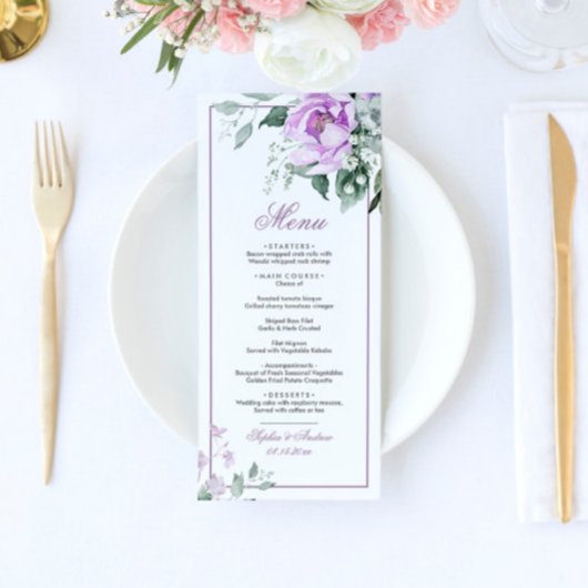 Eucalyptus Violet Flowers Wedding Menu