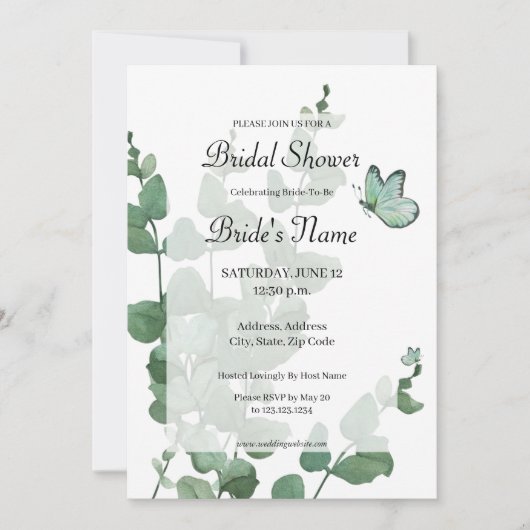 Eucalyptus vlinder bruids douche uitnodiging (Voorkant)