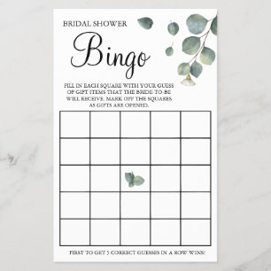 Eucalyptus Vrijgezellenfeest Bingo game-kaart Flyer