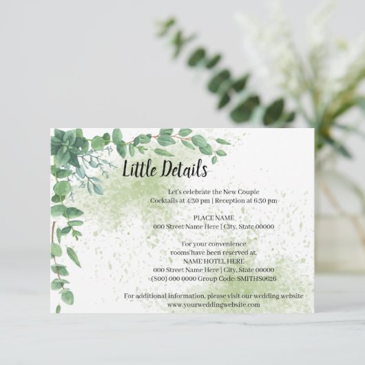 Eucalyptus Vrijgezellenfeest bruiloft - Details be Informatiekaartje (Staand voorkant)