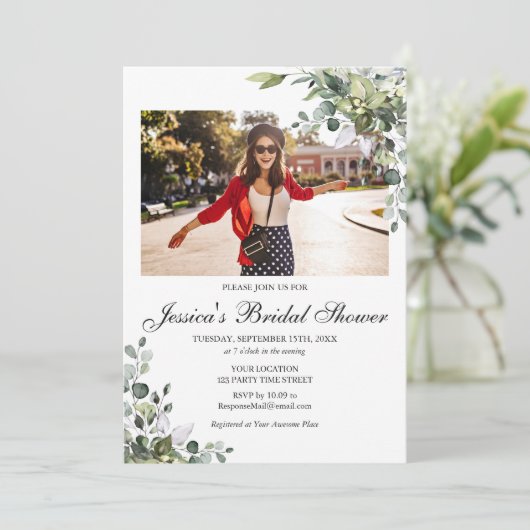 Eucalyptus Vrijgezellenfeest FOTO-uitnodiging Kaart (Staand voorkant)