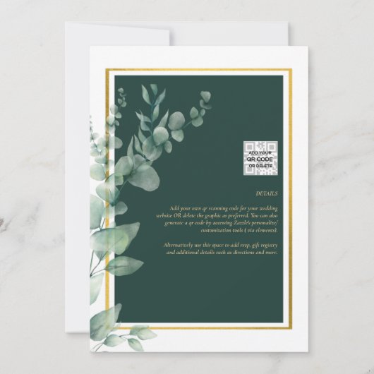 Eucalyptus VRIJGEZELLENFEEST Greenery Gold QR Code Kaart (Achterkant)