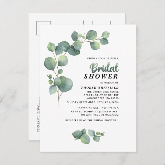 Eucalyptus Vrijgezellenfeest Greenery Succulent Uitnodiging Briefkaart (Voorkant / Achterkant)