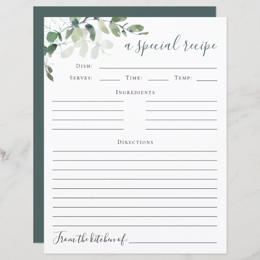 Eucalyptus Vrijgezellenfeest Recipcard (Voorkant / Achterkant)