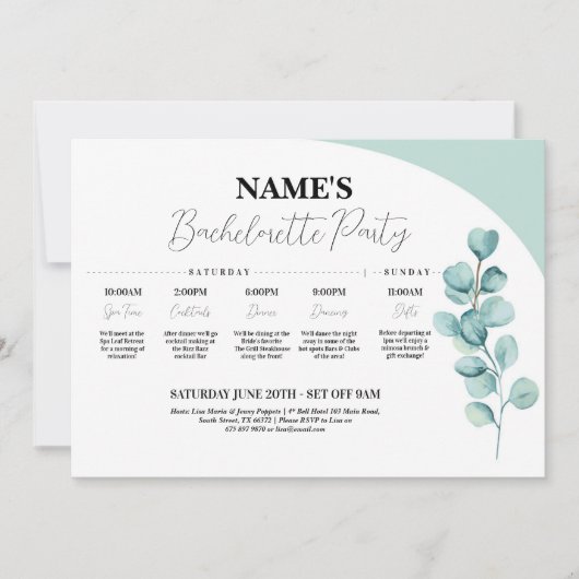 Eucalyptus Vrijgezellenfeest Route Groene Bladeren Kaart (Voorkant)