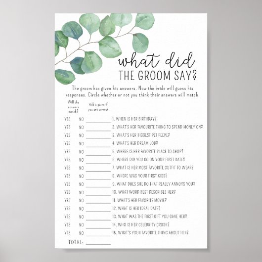Eucalyptus - Wat zei de bruidegom tegen het bruids Poster (Voorkant)