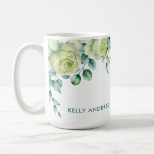 Eucalyptus watercolor bloemenrand met rozen koffiemok