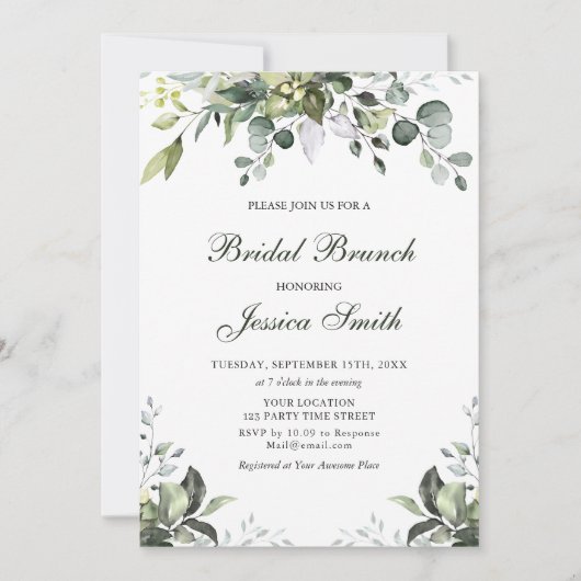 Eucalyptus Watercolor Bridal Brunch Invitation (Devant)