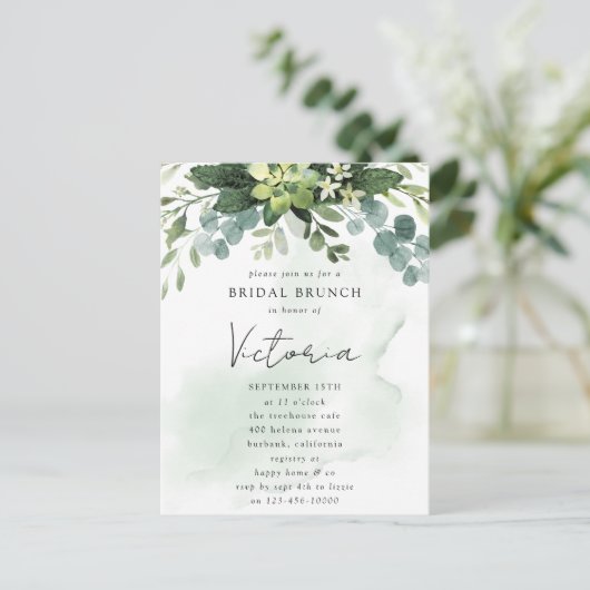 Eucalyptus Watercolor Chic Bruidsuitnodiging Briefkaart (Staand voorkant)