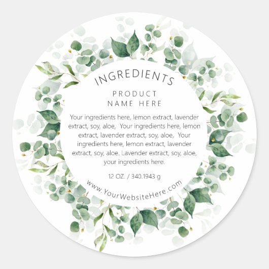 Eucalyptus Watercolor Wreath Ingredients Labels (Voorkant)