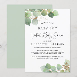 Eucalyptus Waterverf Baby Boy Virtual Shower Kaart