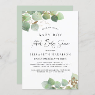 Eucalyptus Waterverf Baby Boy Virtuele Shower Kaart