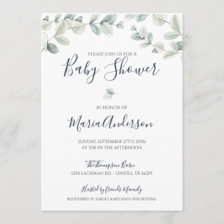 Eucalyptus Waterverf Baby shower Uitnodiging