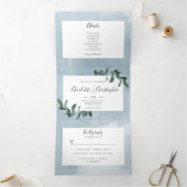 Eucalyptus waterverf blauw alles in één bruiloft drieluik uitnodiging (Binnen)