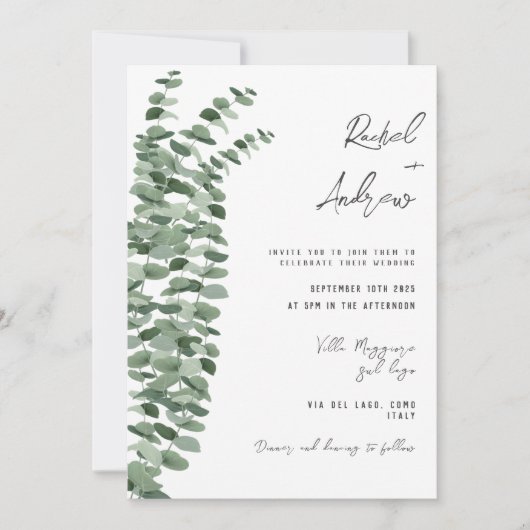 Eucalyptus waterverf Elegante Trouwdetails Kaart (Voorkant)