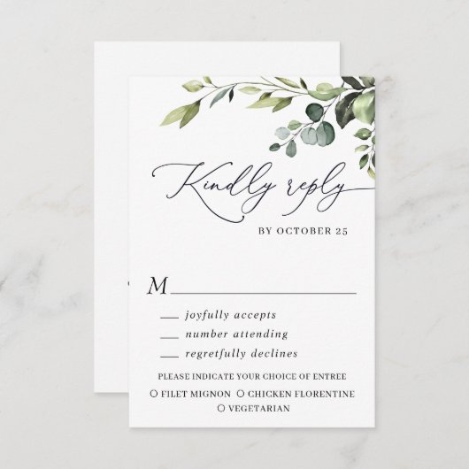 Eucalyptus Waterverf Floral bruiloft RSVP Kaartje (Voorkant / Achterkant)