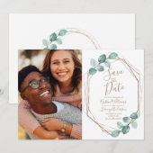 Eucalyptus Waterverf foto bruiloft Save The Date (Voorkant / Achterkant)