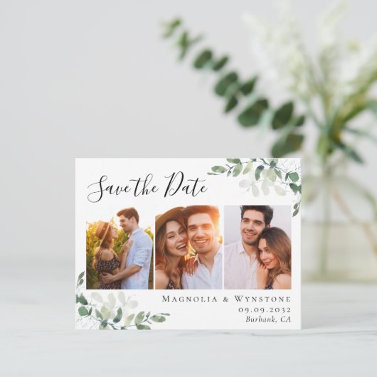 Eucalyptus Waterverf Foto Weddenschap Opslaan Datu Briefkaart (Staand voorkant)