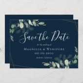 Eucalyptus Waterverf Gold Glitter Weddenschap Save Save The Date (Voorkant / Achterkant)