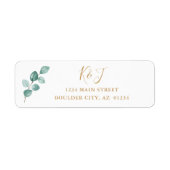 Eucalyptus Waterverf gouden monogram retouradres Etiket (Voorkant)