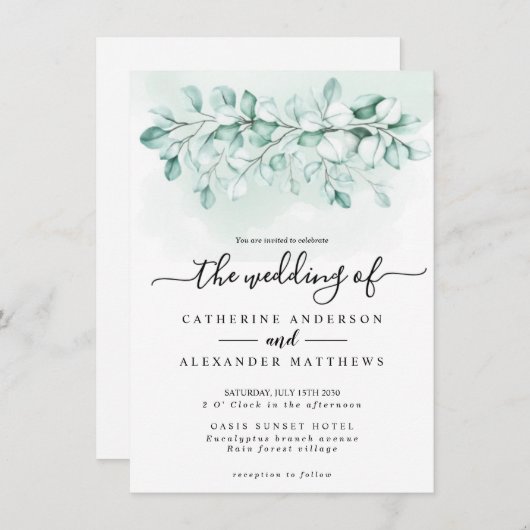 Eucalyptus Waterverf Greenery Elegant modern Leaf Kaart (Voorkant / Achterkant)