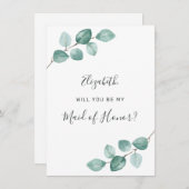 Eucalyptus Waterverf Greenery Maid of Honor Kaart (Voorkant / Achterkant)