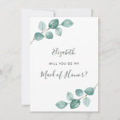 Eucalyptus Waterverf Greenery Maid of Honor Kaart (Voorkant)