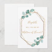 Eucalyptus Waterverf groen gouden matron eer Kaart (Voorkant / Achterkant)