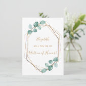 Eucalyptus Waterverf groen gouden matron eer Kaart (Staand voorkant)