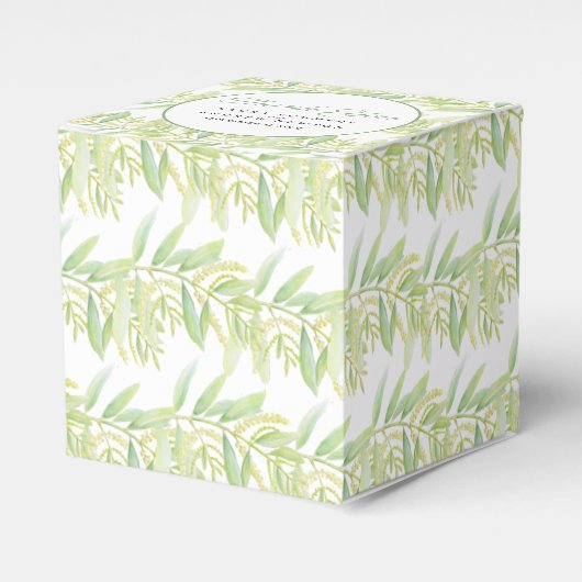 Eucalyptus waterverf groen wit lint gunst doos bedankdoosjes (Voorkant Zijde)