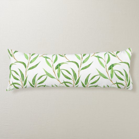 Eucalyptus waterverf patroon op wit lichaamskussen (Voorkant)