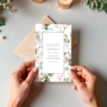Eucalyptus Waterverf Plat Save The Date Kaart