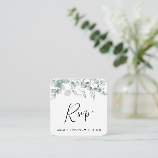 Eucalyptus Waterverf QR Code Weduwschap RSVP Informatiekaartje (Staand voorkant)