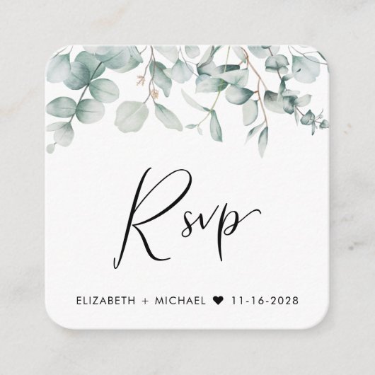 Eucalyptus Waterverf QR Code Weduwschap RSVP Informatiekaartje (Voorkant)