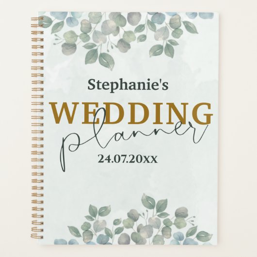 Eucalyptus Waterverf Sage Green Wedding Planner (Voorkant)