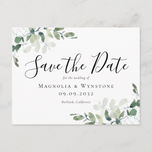 Eucalyptus Waterverf Weddenschap Opslaan Datum Briefkaart (Voorkant)