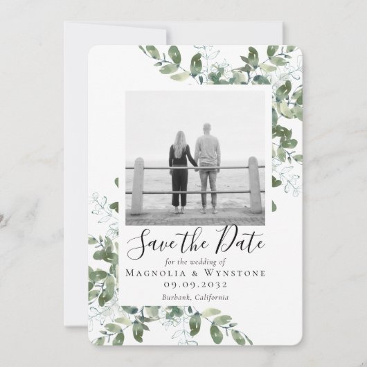 Eucalyptus Waterverf Weddenschap Opslaan Datum Save The Date (Voorkant)