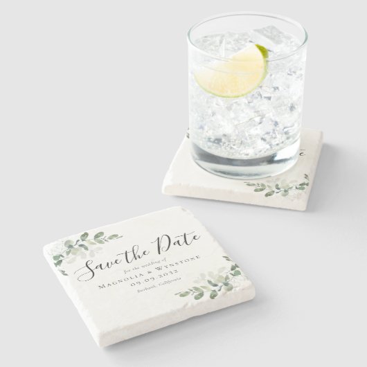 Eucalyptus Waterverf Weddenschap Opslaan Datum Stenen Onderzetter (Zijkant)