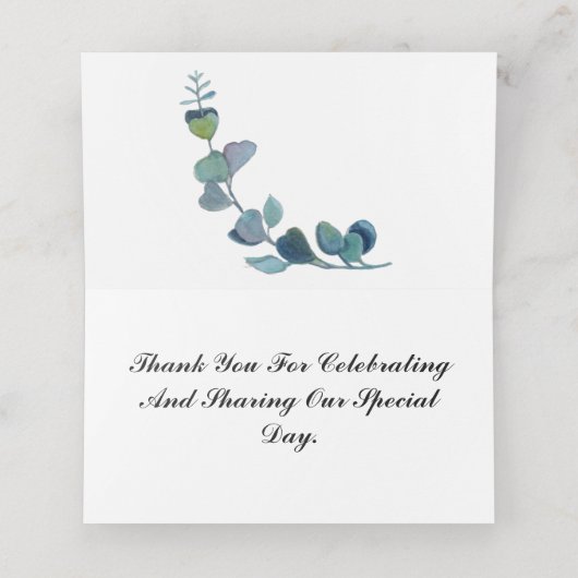 Eucalyptus Weddenschap-keuze en tabelnummer (Binnenkant ongevouwen)