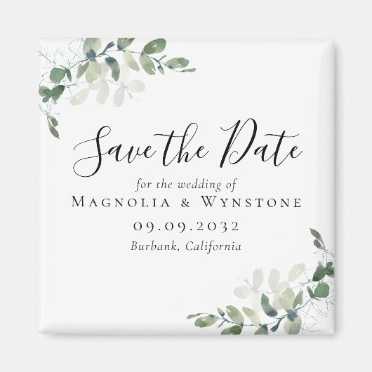 Eucalyptus Weddenschap Save the Date Square Magneet (Voorkant)